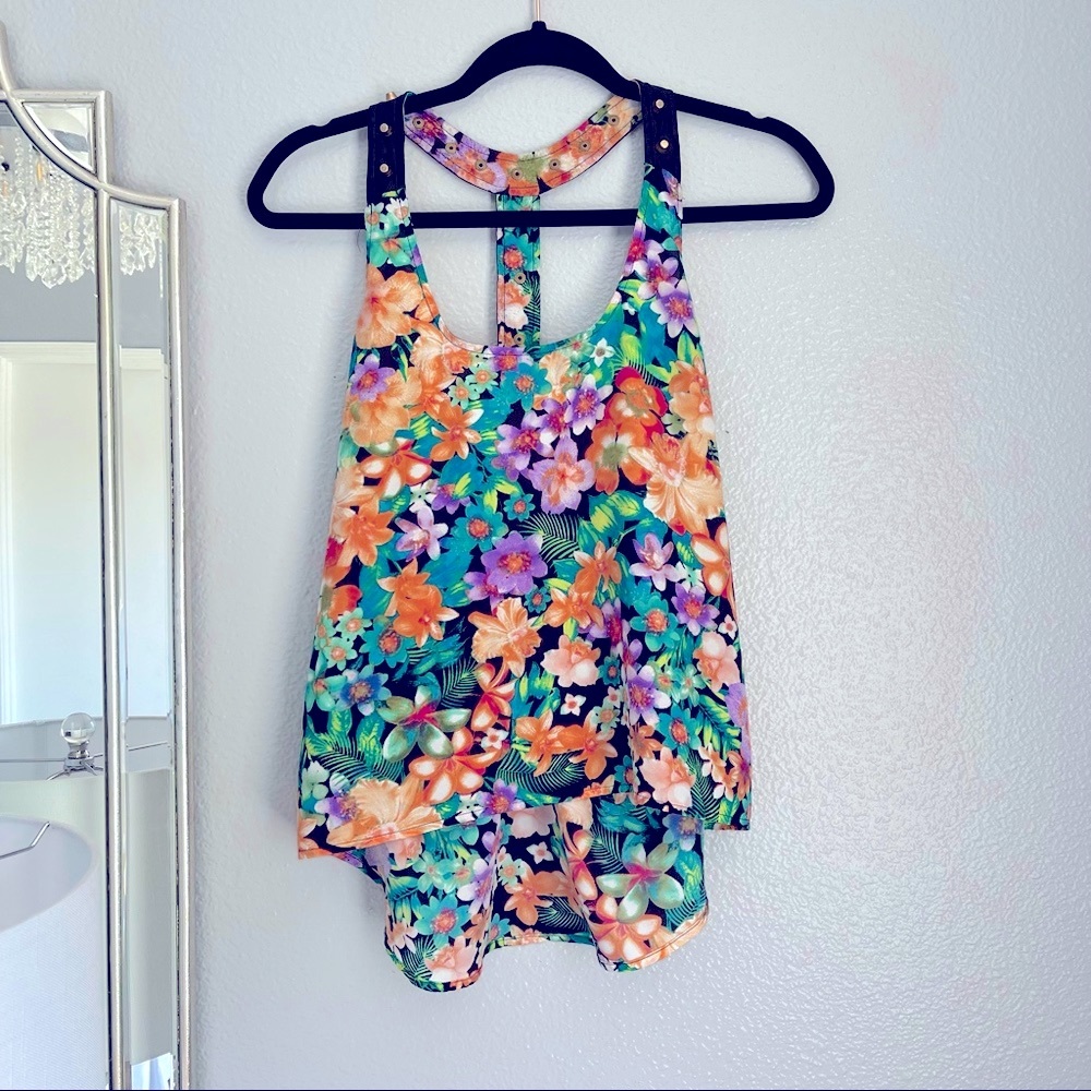 MATERIAL GIRL floral summer tank top open back M
